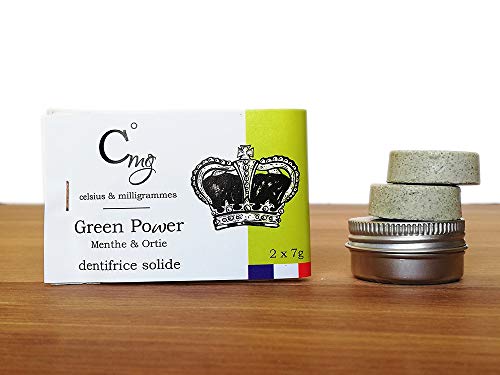 Dentifrice Solide Bio Menthe Poivrée Fabriqué en France + Boite de Transport - Green Power Cover