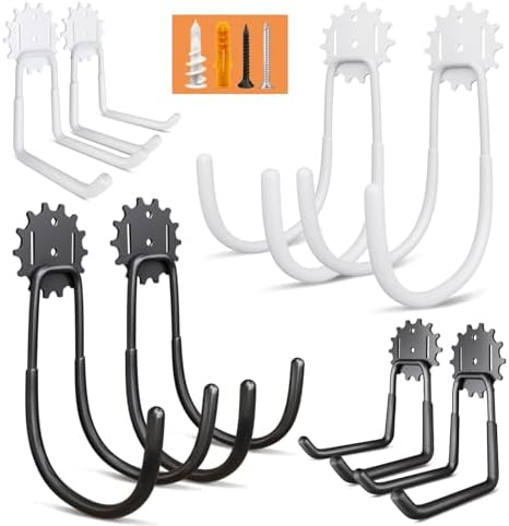 8-Pack Heavy Duty Garage Storage Hooks, Anti-Slip Coated Utility Wall Mount Hangers for Bike, Ladder, Garden Tools, Hose, Lawn Equipment & Bulk Items Organization​ (A)