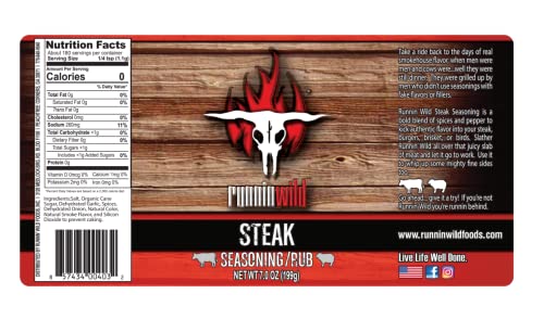 Image of Runnin' Wild Steak Seasoning - Bold & Savory Smokehouse Flavor | Premium Grilling Spice Rub for Steak, Burgers, Brisket, Lamb & Chicken | No MSG added, No Artificial Flavors or Fillers - 7.0 ounces