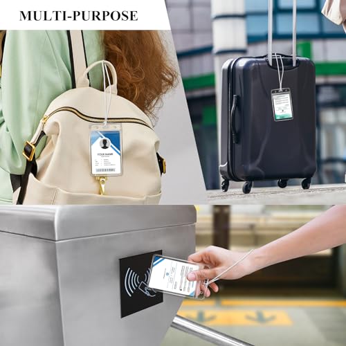 50 Pack Clear Plastic Luggage Bag Tag Holder Badge Label Tag Holder with 50 Pack Luggage Loops Straps for Office Business Travel Supplies3