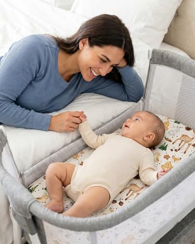 Image of TotAha Premium Soft Bassinet Sheet for Boy Girl, Super Stretchy Jersey Knit Bassinet Fitted Sheet, Compatible with Halo, Maxi COSI, Mika Micky, SNOO, and Other Bassinet, 2 Pack (Forest Animals)