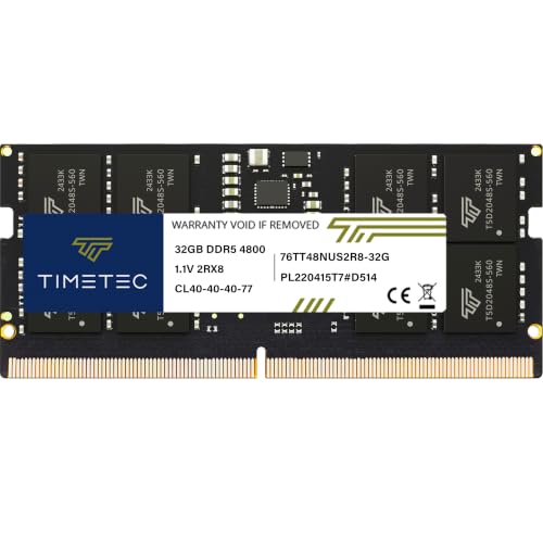 Image of Timetec 32GB DDR5 4800MHz PC5-38400 Unbuffered Non-ECC 1.1V CL40 2Rx8 Dual Rank 262Pin SODIMM Laptop Memory RAM Module Upgrade (32GB)