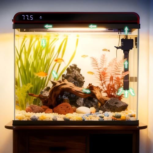 Coospider 10 Gallon Glass Fish Tank, Aquarium Starter Kit, Self-Cleaning Aquarium with 3-Color LED Lights, Quiet Filter Pump, Temperature Monitoring for Fish, Shrimp, Kids Gift Idea