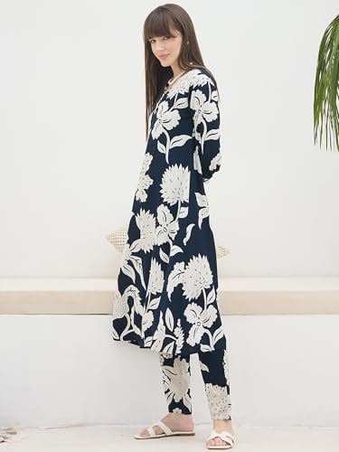 Image of INDO ERA Women's White Pure Cotton Printed Straight Kurta & Pant Set (KS0WH6702)