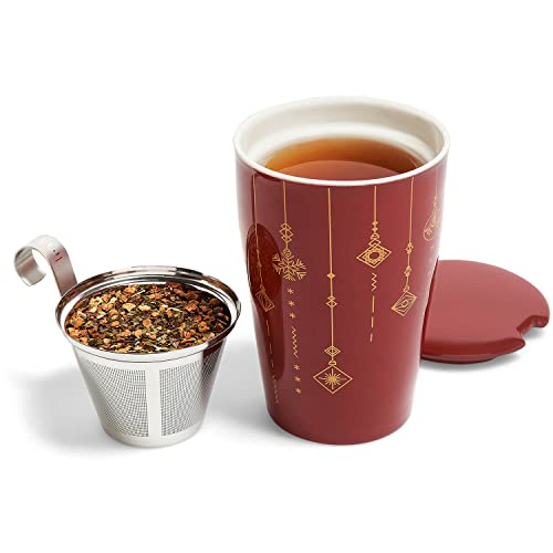 Tea Forte Warming Joy Kati Cup, Ceramic Loose Leaf Tea Infuser Cup With Basket And Lid, 12Oz Double Walled Tumbler With Stainless Steel Influser And Gift Box #TOP1