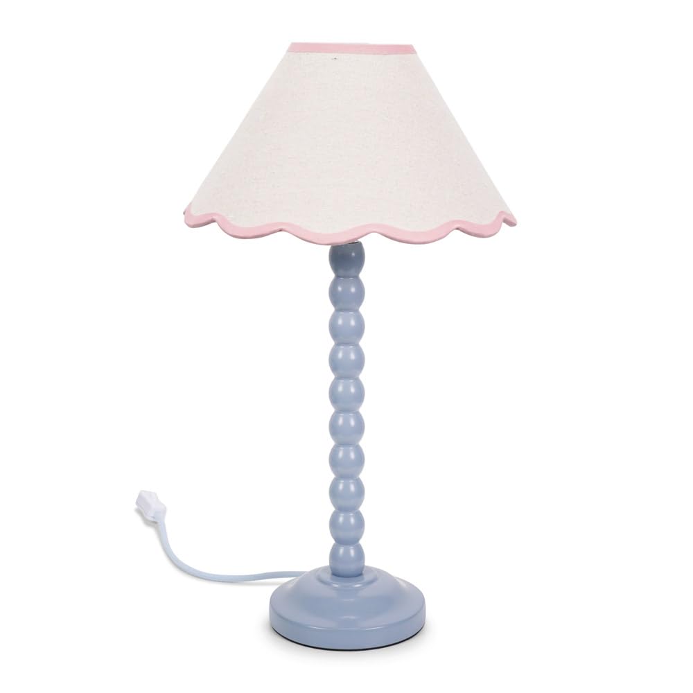 Valuelights Bobbles Powder Blue Bobbin Table Lamp With Pink Trim Scallop ShadeLed Bulb Included from B&Q