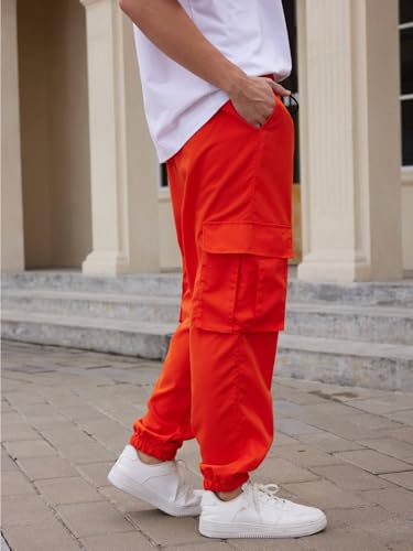 OYOANGLE Men's Drawstring Waist Flap Pocket Jogger Cargo Pants Streetwear Trousers Casual Pants3