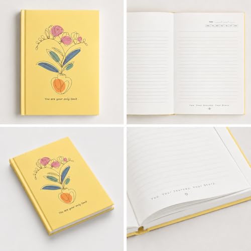 Image of You Are Your Own Limit A5 Diary Notebook, Yellow Beige Hardbound, 200 Ruled Pages 90 GSM, Motivational Diary for Women and Girls
