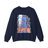 Proportions Make It Rain Money Gun Sweatshirt, Balaclava Girl Pullover, Bold Urban Cash Shooter Shirt (US, Alpha, Small, Regular, Regular, Navy)