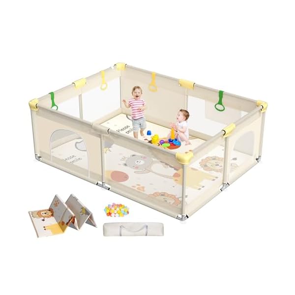 Baby playpen with mat 7159 extra large playpen for babies and toddler baby play yard with breathable mesh baby fence play sleep area for indoor outdoor  urban country home decor