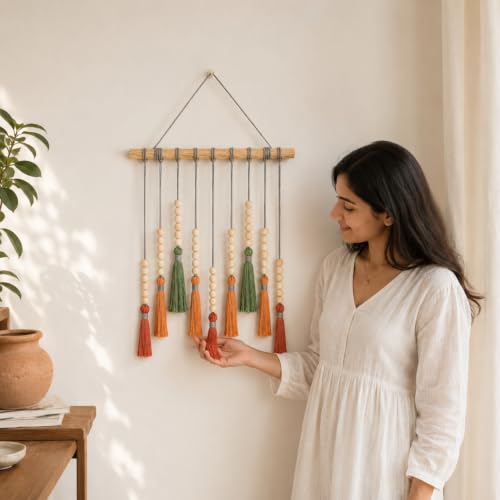 Image of Nostrae by Ekhasa Macrame Wall Hanging Leaves | Boho Wall Hanging Big Size | Handmade Macrame Wall Decor for Bedroom, Living Room, Balcony & Nursery | Boho Theme Home Decor Tapestry