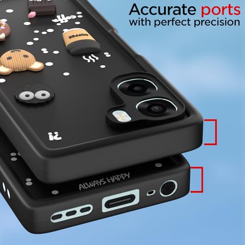 Image of Outlouders Back Cover for Oppo A6X 5G | 3D Cartoon Bear Cute Fun Silicone Full Body Protection Bumper Case (Black)