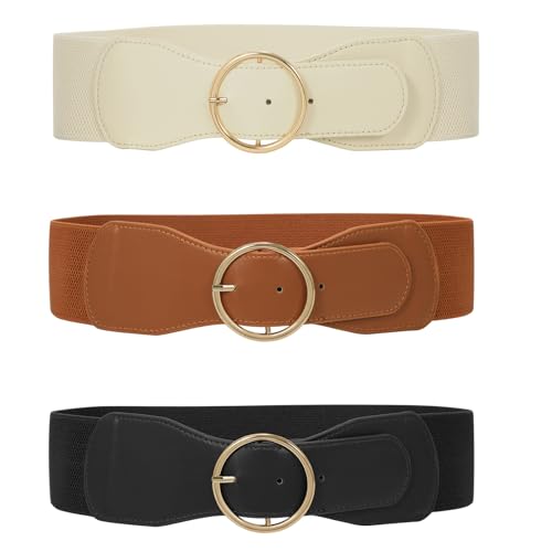 WERFORU Women Elastic Stretchy Wide Belt for Dress Ladies Stretch Thick Waist Belt with Gold O Ring Buckle