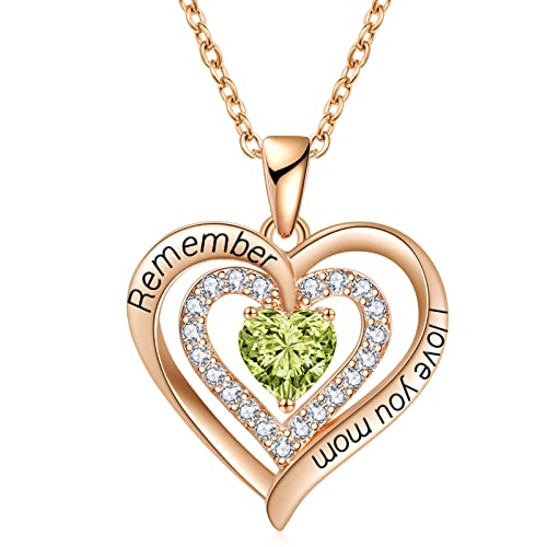 Redbee Mom Double Birthstone Necklaces For Mom Diamond Heart Pendant Necklace For Women, Jewelry For Mom, Birthday Mothers Day For Mom Valentines Day For Wife Gifts For Her Mom Necklaces For Mother From Daughter, Rose Gold-Aug-Peridot #TOP24