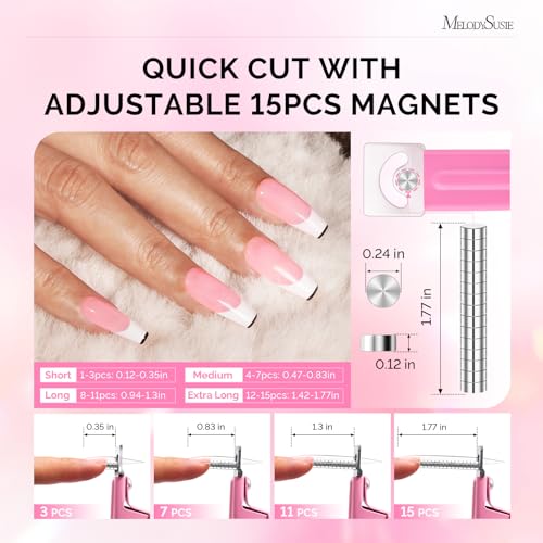 MelodySusie Acrylic Nail Clippers with 15pcs Magnet Sizers, Professional Nail Clippers Cutters for Long Acrylic Gel Nails Tips, Adjustable Stainless Nail Trimmer, Manicure Tool for Salon Home, Pink