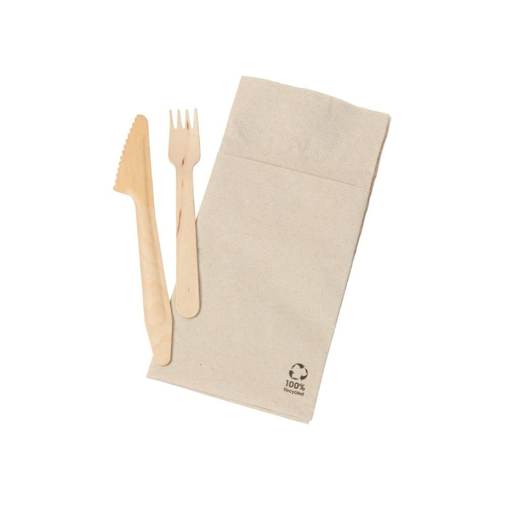 BIOZOYG r-servilletas para cubiertos de papel reciclado sin blanquear 2 capas 10x19,5cm I 40x40cm servilletas marrón plegadas en bolsas de cubertería I servilletas fundas de cubiertos 1000 unidades