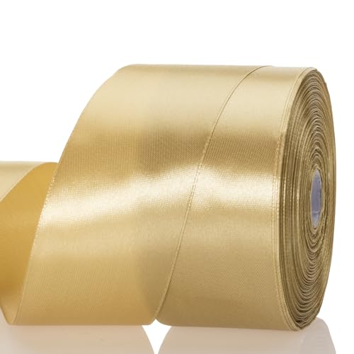YASEO 2 Inch Champaign Gold Solid Satin Ribbon for Gift Wrapping 50 Yards