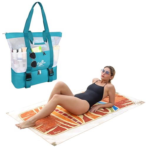 Catalonia Large Beach Tote Bags with Cooler Bag&Tiki Beach Towel Oversized