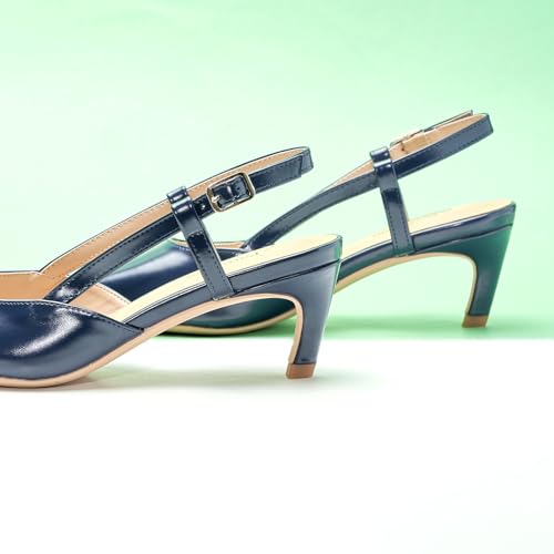 C.Paravano Slingback Heels for Women Pointed Toe Heels Sandals Slingback Pumps Low Heel Pointed Kitten Heels Slip On Work Pumps Dress Shoes(Size5.5,Navy Heel)3