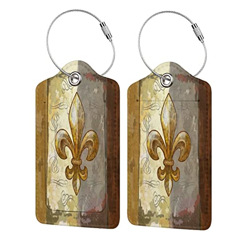 2 Pcs Luggage Tags Fleur-De-Lis-Retro Cover Id Label With Stainless Steel Loop For Travel Bag Suitcase #TOP17