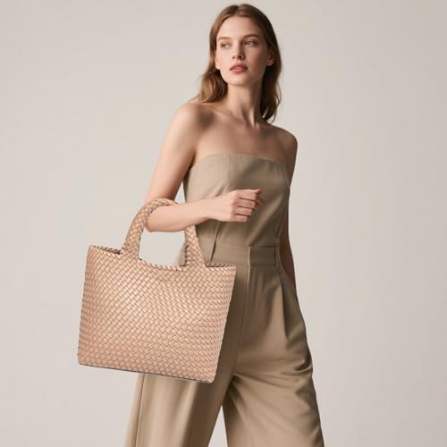 Image of JINMANXUE Fashion Woven Bag Shopper Bag Travel Handbags and Purses Women Tote Bag Large Capacity Shoulder Bags