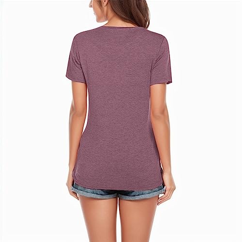 Camisetas Tirantes Mujer Mujeres Maternidad Verano Manga Corta Botón Lateral Cuello Redondo Color Sólido Tops Camiseta para Lactancia Materna Mamas Embarazadas (L)