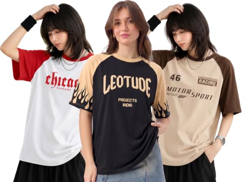 Image of LEOTUDE Half Sleeve Round Neck Tshirt for Women, Oversized Longline