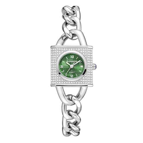 Image of Giordano Analog Quartz Watch for Women with Textured Square Dial, Crystal Studded Bezel, Blue Crown, Stainless Steel Strap - GZ-60160
