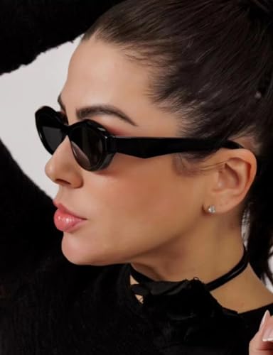 SORVINO Retro Oval Sunglasses for Women Men Narrow Skinny Sunnies Black Shades2