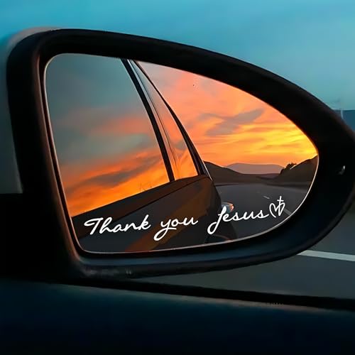 Image of Set 2Pcs Thank You Jesus Rearview Mirror Decal Funny Christian Bible Verse Love Humor Sticker Water Bottle Laptop Window Vinyl Waterproof 4x0,6 inch Car Decals New Car for Friend Coworker Dad Mom