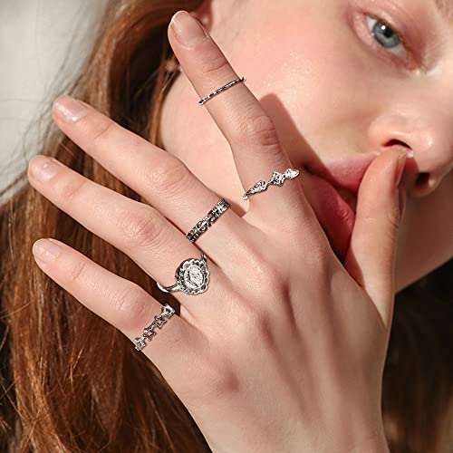 FUNRUN JEWELRY 43PCS Knuckle Ring Set for Women Joint Stackable Midi Finger Ring Bohemian Retro Vintage Jewelry(Silver)