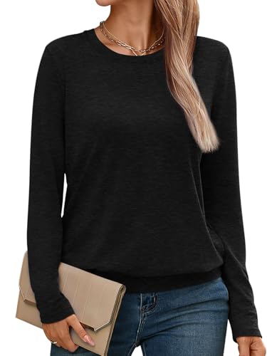 Womens Long Sleeve Shirts Casual Banded Hem Tops Basic Tees Spring Fall Clothes 2025