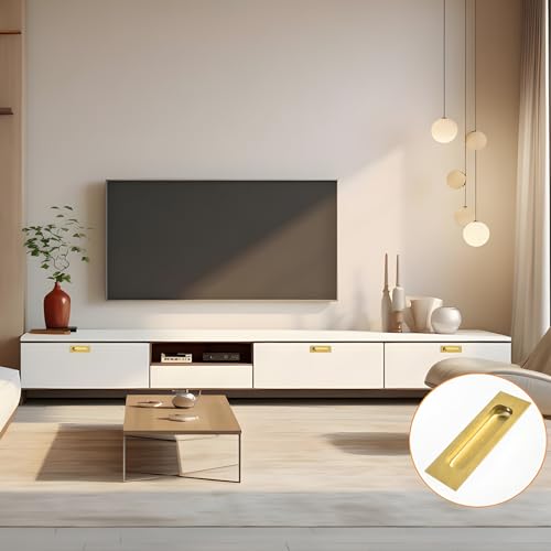 Image of MOROBOR 8pcs Square Brushed Gold Flush Handles Recessed Finger Pulls, 4.7 Inch Length Sliding Door Handles, Stainless Steel Cabinet Pulls for Wardrobe Drawer