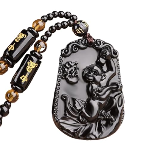 Collier de richesse du zodiaque avec pendentif animal en obsidienne Feng Shui
