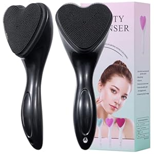 Silicone Face Scrubber Exfoliating Brush, Beomeen 2 Pack Manual Handheld Facial Cleansing Brush Blackhead Scrubber, Soft Bristles Waterproof for Face Skincare (Black,Heart)