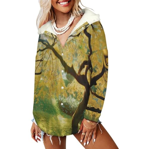Veste polaire femme doublée en Sherpa jaune-vert manteau chaud hiver