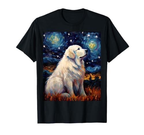 Surreal Starry Night Great Pyrenees Dog T-Shirt