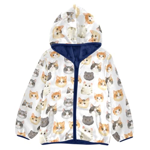 Cat Toddler Fleece Jacket Baby Boys Hooded Zipper Long Sleeve Thick Warm Outerwear 3-10 Years