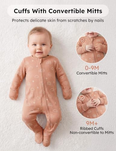 Image of Yoofoss Baby Pajamas 100% Organic Cotton Baby Sleepers for Newborn 0-3 3-6 6-9 Months Boys Girl Clothes 3pcs Footed PJs
