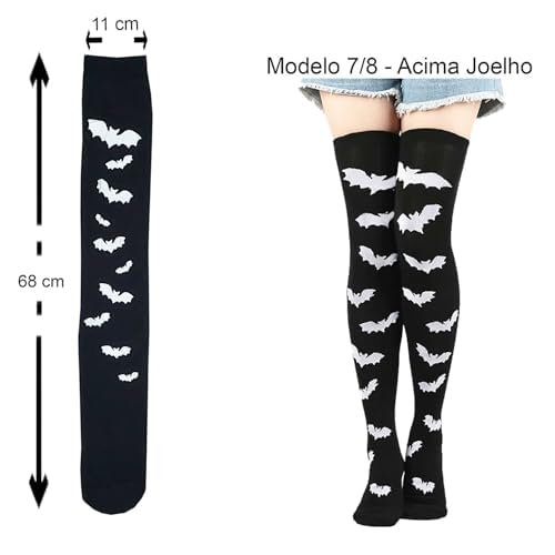 Meia 7/8 Longa Adulto Festa Fantasia Halloween Cosplay: Modelo Morcego Opções Cores (BR, Alfa, Único