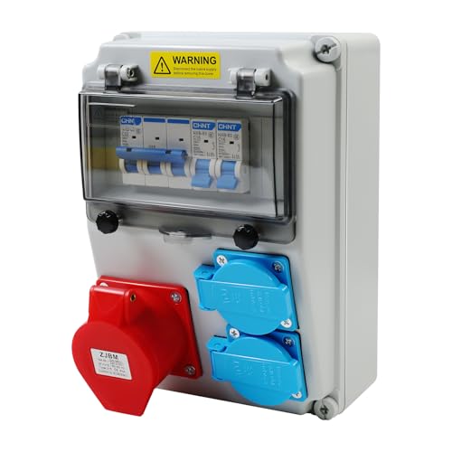 Construction Power Distributor 16 A, Wall Distribution Box, Construction Kit, Indoor and Outdoor Construction Power Distribution, Waterproof Power Distributor, for Cement Wall, Wooden Wall, High