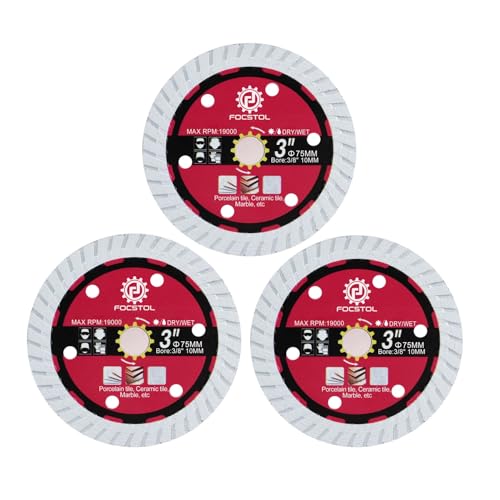 FOCSTOL Diamant Trennscheibe 75mm x 10mm - 3 Stück Fliesentrennscheibe für Keramikfliesen Marmor