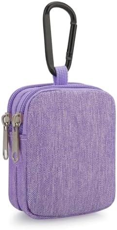 E-Tree Coin Purse with Carabiner Clip, Dual Layer Card Case Holder, Mini Pouch for AirPod Earphone Keychain USB Cable,Wallet, Small Accessories Organizer Bag for Women and Men (Purple)