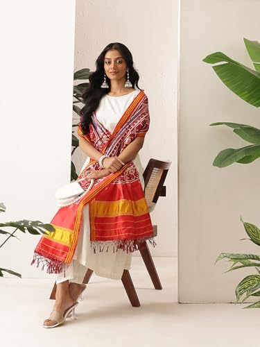 Image of Kalamkari Patola Dupatta Digital Printed With Handmade Tassels