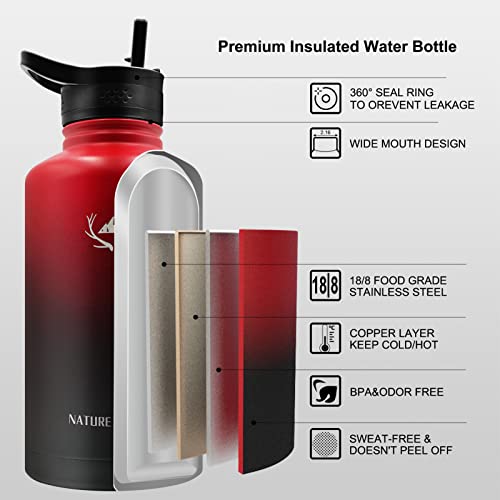 Image of NATURE PIONEOR 64 oz Insulated Water Bottle with Carrier Bag & 3 Lids