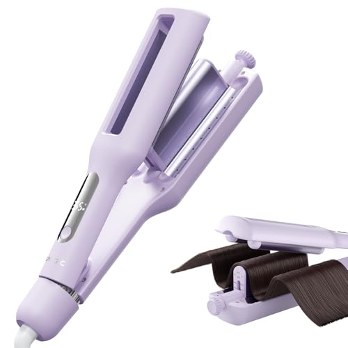 Hair Waver Curling Iron with Optimized Airflow for Less Odor, 4-in-1 Adjustable Crimper for Versatile Styling, Cool Air Shot for Long-Lasting Curls, Ionic Care for Smooth, Frizz-Free Waves- Purple