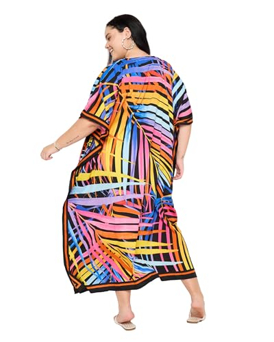 Image of Gypsie Blu Women Plus Size Kaftan Dress Beach Cover Up Maxi Dresses for Women, V-Neck Kimono Sleeve 1X-3X