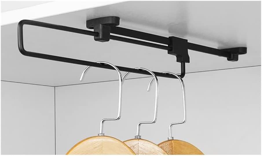 Retractable Closet Pull Out Rod Wardrobe Clothes Hanger Rail Valet Rod Adjustable Wardrobe Clothing Rail Top Mount Ideal for Closet (Color : Black, Size : 250mm/10inch)
