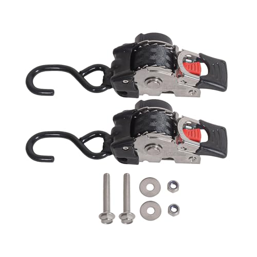 MOTO4U 1 x 6 Bolt-On Retractable Ratcheting Tie-Down Strap Stainless Steel AutoRetract Marine Strap Transom Tie Downs w/S Hook for Motorcycle Boats Trailersone Pair