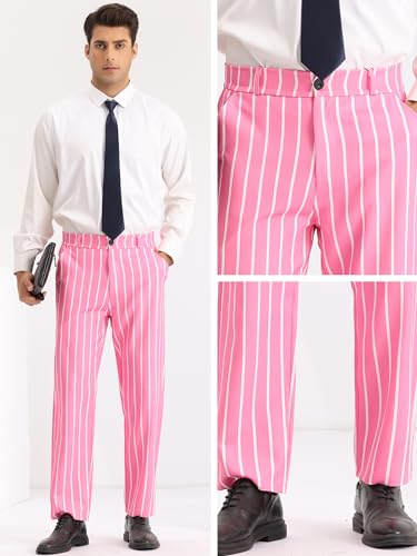 Lars Amadeus Striped Dress Pants for Men's Regular Fit Flat Front Contrast Color Business Trousers4